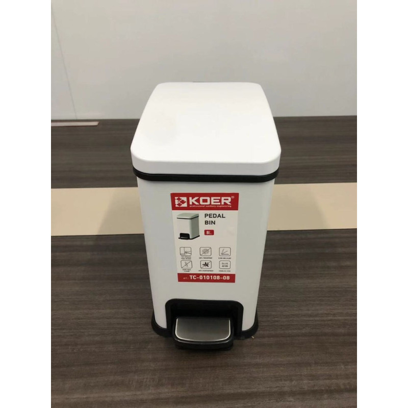 Відро для сміття з плавним закриттям прямокутне Koer TC-010108-08 8 л колір білий (KR5592)