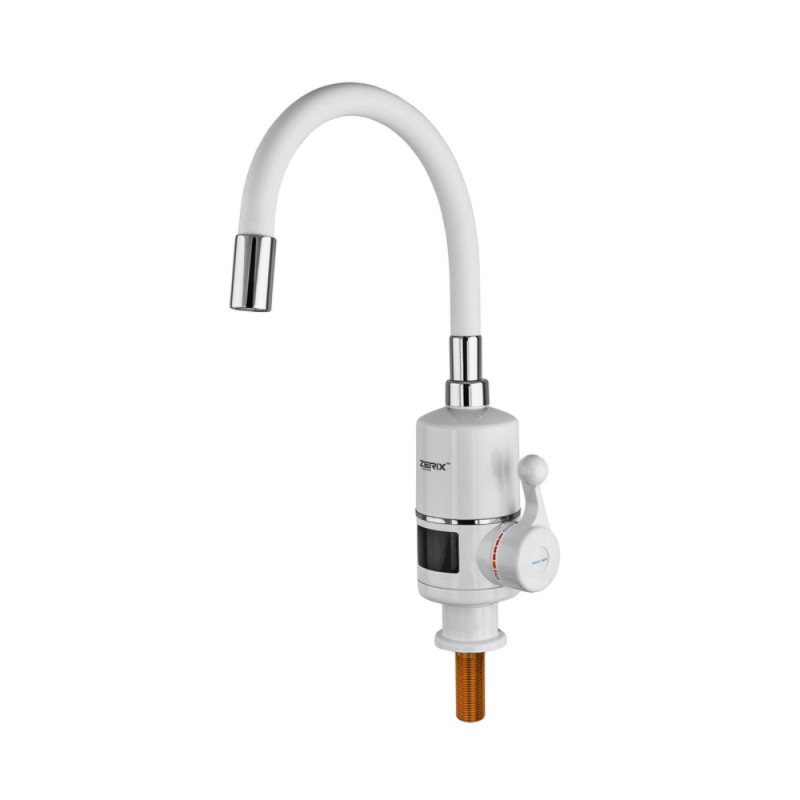 Проточный водонагреватель Zerix ELW06-EF-WHITE 3,3 kW с индикатором температуры, силиконовый излив, на мойку (ZX5856)