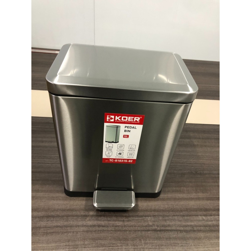 Відро для сміття з плавним закриттям прямокутне Koer TC-010315-02 15 л колір нержавійка (KR5603)