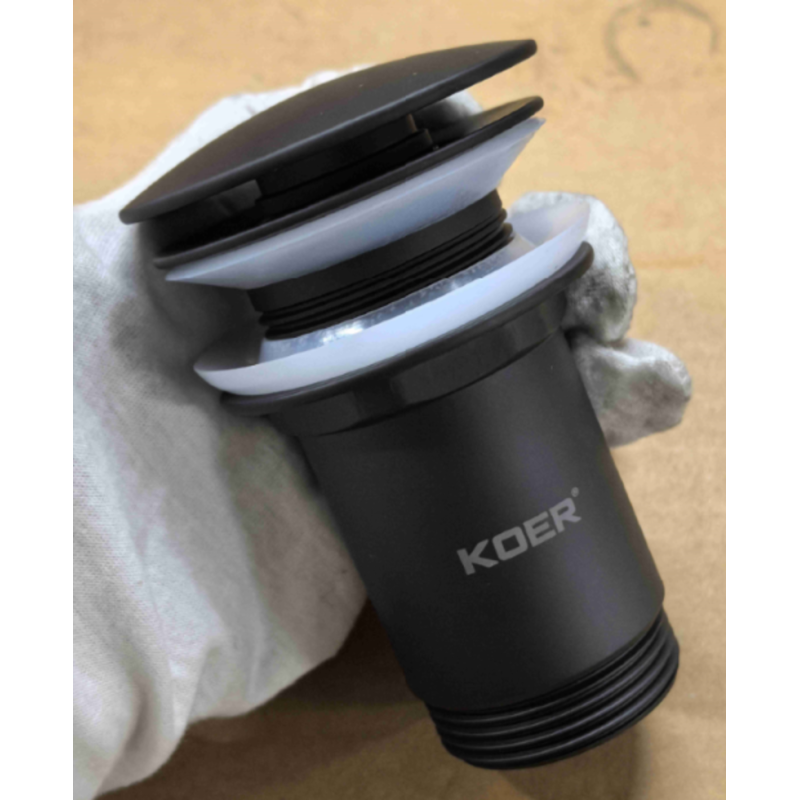 Донний клапан для раковини Koer PW-08-05 1 1/4''  без переливу автоматичний СLICK-СLACK (Колір чорн) (KR5789)
