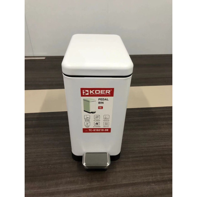Відро для сміття з плавним закриттям прямокутне Koer TC-010210-08 10 л колір білий (KR5598)