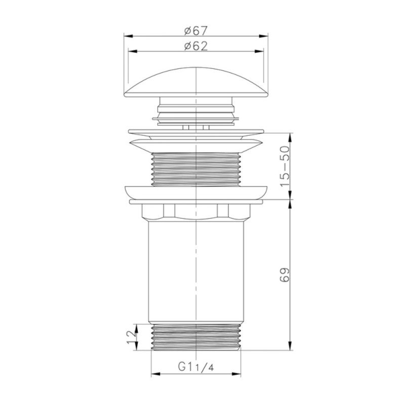 Донный клапан для раковины Koer PW-08-11 1 1/4'' без перелива автоматический СLICK-СLACK (Белая керам.накл) (KR5788)