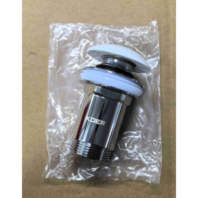 Донный клапан для раковины Koer PW-08-11 1 1/4'' без перелива автоматический СLICK-СLACK (Белая керам.накл) (KR5788)