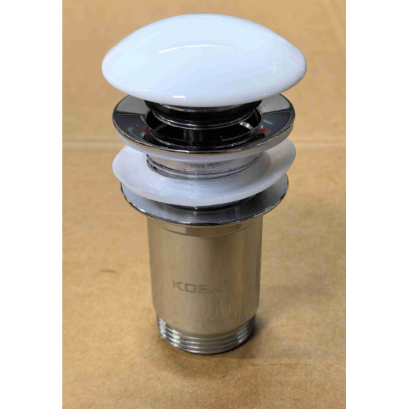 Донный клапан для раковины Koer PW-08-11 1 1/4'' без перелива автоматический СLICK-СLACK (Белая керам.накл) (KR5788)