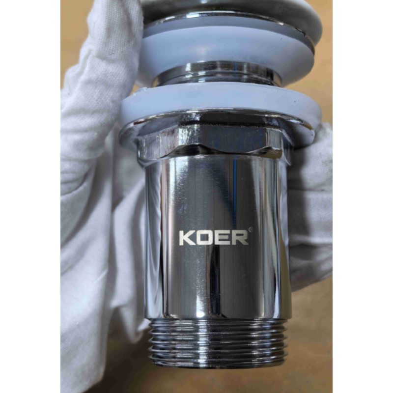 Донный клапан для раковины Koer PW-08-11 1 1/4'' без перелива автоматический СLICK-СLACK (Белая керам.накл) (KR5788)