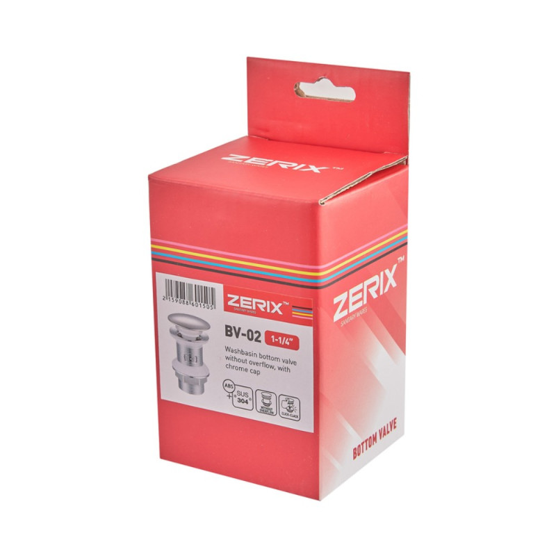 Донный клапан для раковины Zerix BV-02 1 1/4'' без перелива автоматический СLICK-СLACK (Цвет хром) (ZX6015)