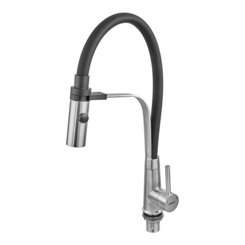 Смеситель для кухни с силиконовым изливом Zerix MAG-017 Refl.Black из нерж. стали SUS304 (изл.черный) (ZX6001)