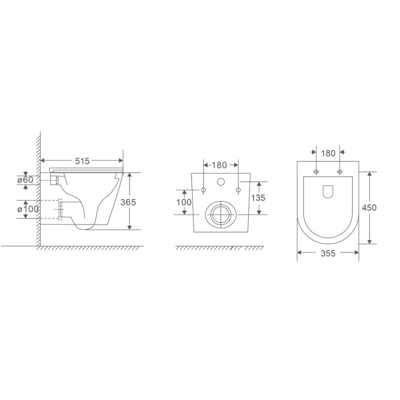 Унітаз підвісний Mixxus Premium Bevel-0301-R 515x355x365mm, система змиву RIMLESS (MP6470)