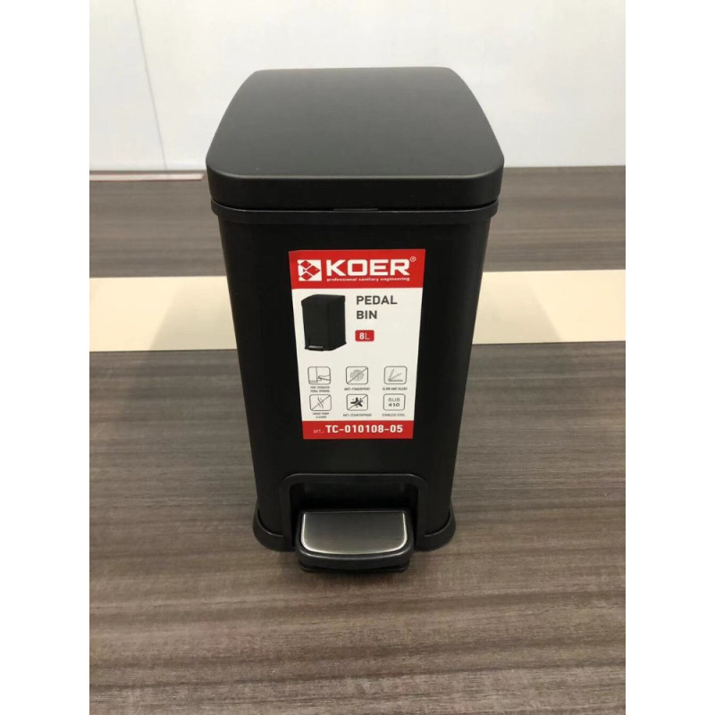 Мусорное ведро с плавным закрытием прямоугольное Koer TC-010108-05 8 л цвет черный (KR5593)