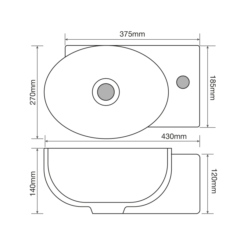 Раковина подвесная Mixxus Premium DIVERSE-1201-L 400х215х140mm с отверстием под смеситель и переливом (MP6507)