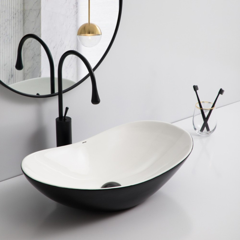 Раковина накладная Mixxus Premium WAVE-0105 WHITE-BLACK 620х360х160mm (MP6558)
