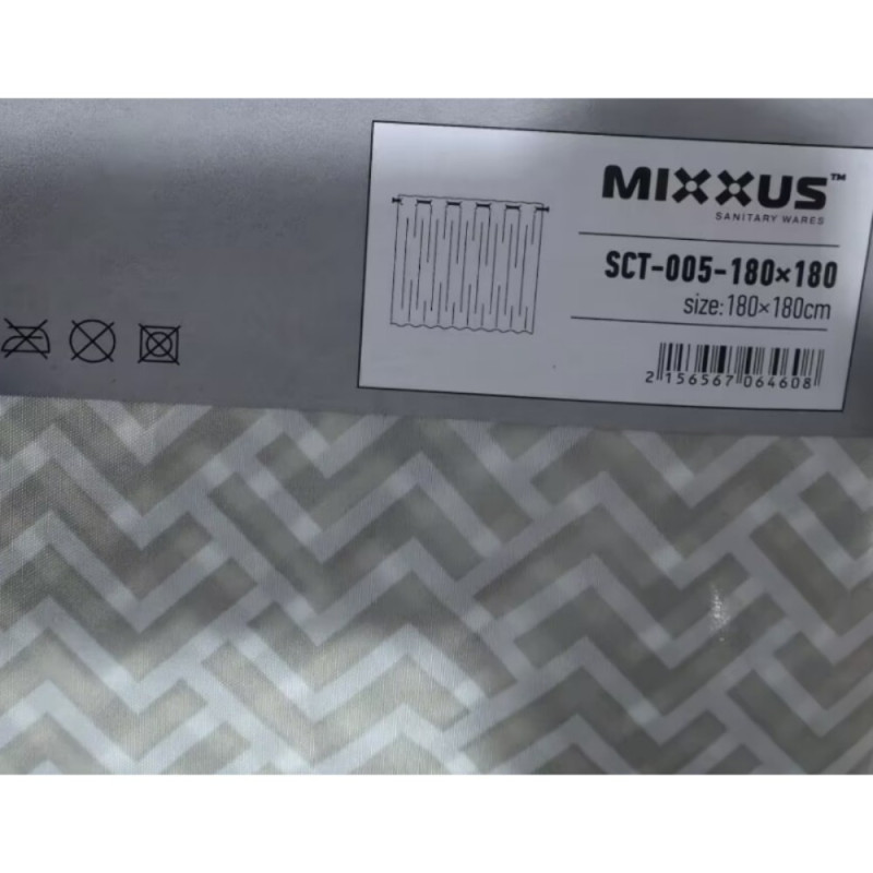 Шторка для ванной Mixxus SCT-005-180x180 из полиэстера со встроенными кольцами (Узор серый) (AC0646)