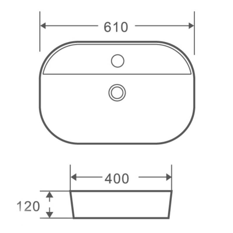 Умывальник накладной керамический Mixxus Premium Ellipse-0202 610x400x120mm (MP6483)