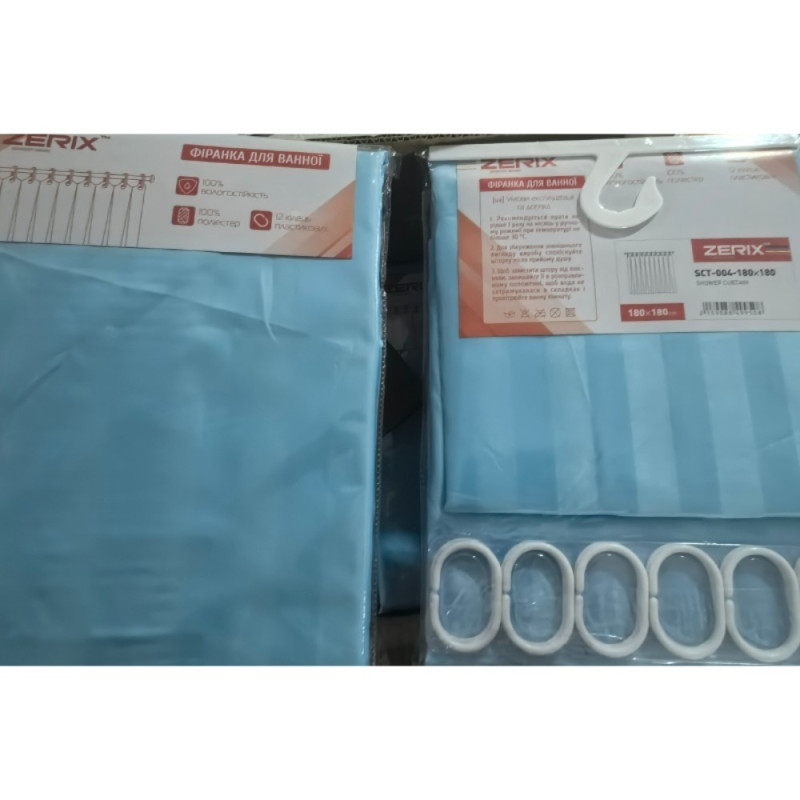 Шторка для ванной Zerix SCT-004-180x180 из полиэстера (Цвет голубой) (ZX4995)