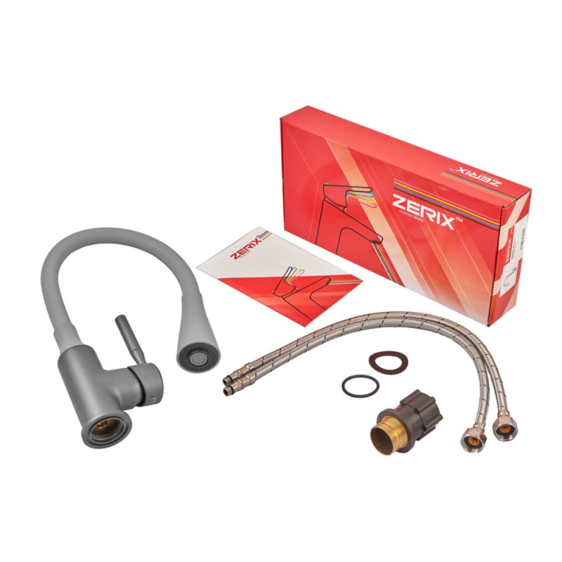Змішувач для кухні Zerix Atrium-011-T Graphite Refl.Gray (Колір графіт+силік.вилив сірий) (ZX6107)