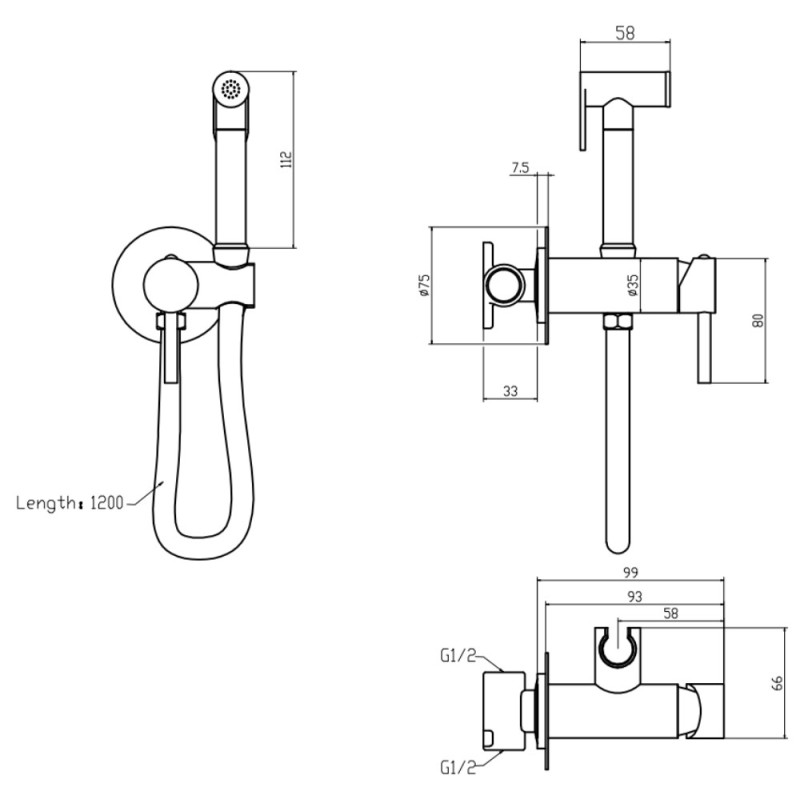 Смеситель для гигиенического душа Mixxus Premium Hans 002-A Inner Brushed Gold с лейкой (Матовое золото) (MI6922)