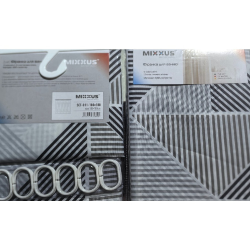 Шторка для ванной Mixxus SCT-011-180x180 из полиэстера (Узор "Ромбы" серо-белый) (AC3581)