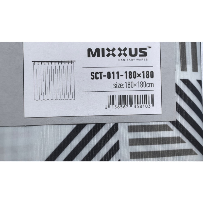 Шторка для ванной Mixxus SCT-011-180x180 из полиэстера (Узор "Ромбы" серо-белый) (AC3581)