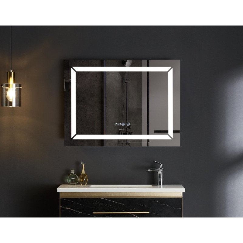 Дзеркало Mixxus LIGHT MR01-90x70 з Led Touch, Anti-fog, димером, регулятором яскравості, годинником (MI5999)