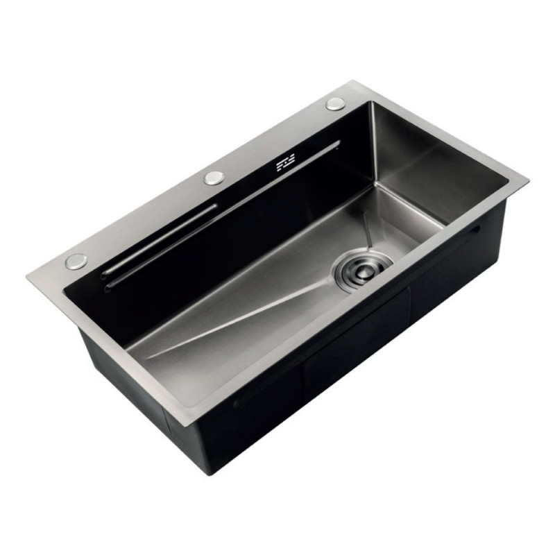 Мойка Zerix ZH6845-SET-05 Decor Nano-Black (3.0/0.8) с нерж. стали комплект (графит) (ZM5588)