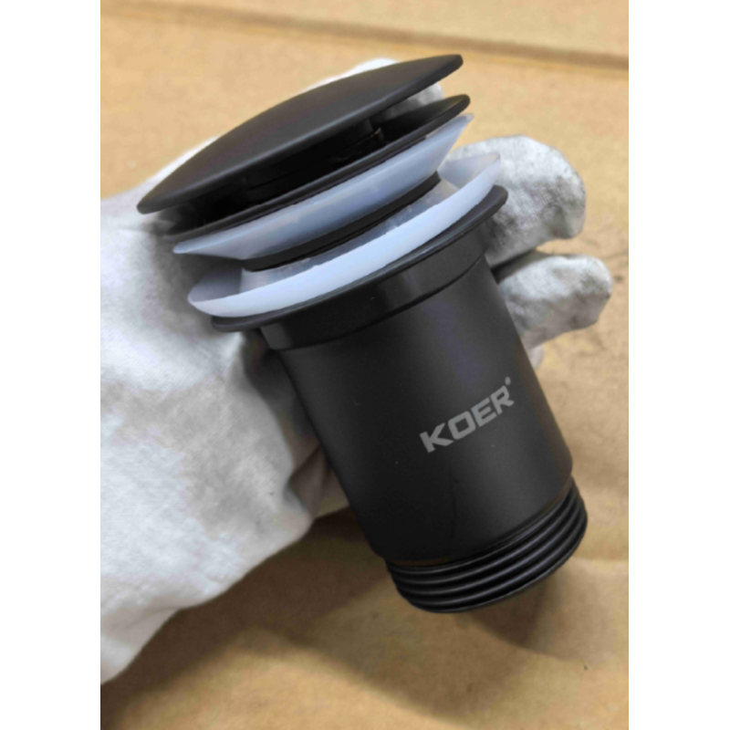 Донний клапан для раковини Koer PW-07-05 1 1/4'' з переливом автоматичний СLICK-СLACK (Колір чорн) (KR5785)