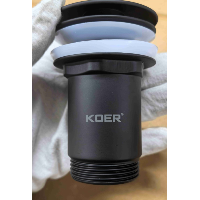 Донний клапан для раковини Koer PW-07-05 1 1/4'' з переливом автоматичний СLICK-СLACK (Колір чорн) (KR5785)