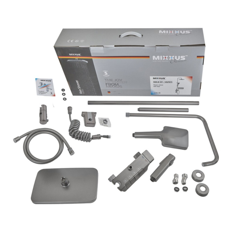 Душевая колонна со смесителем Mixxus Premium MARLIN 009-J GRAPHITE с кнопкой переключения, 4 режима (MI6831)