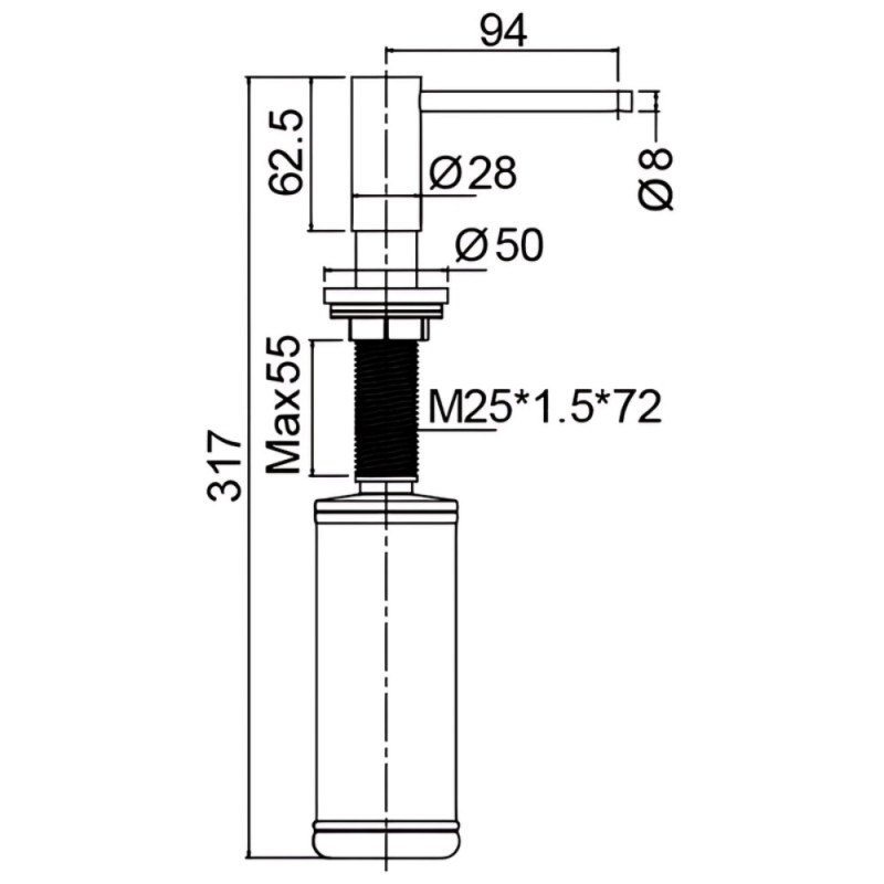 Дозатор для мийного засобу врізний Mixxus DIS-03.SUS Graphite з нерж.сталі SUS304 300 мл (графіт) (MI7156)
