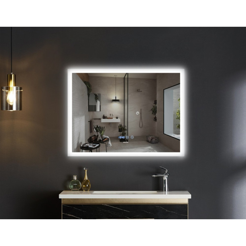 Зеркало Mixxus FLAT MR04-80x60 с Led Touch, Anti-fog, димером, регулятором яркости, часами (MI6928)