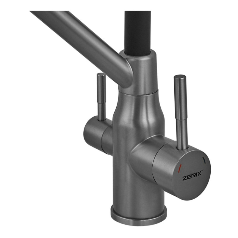 Смеситель для кухни с силиконовым изливом Zerix MAG-021 Graphite Refl.Black из нерж. стали SUS304 с выходом для пит.воды (ZX6005)