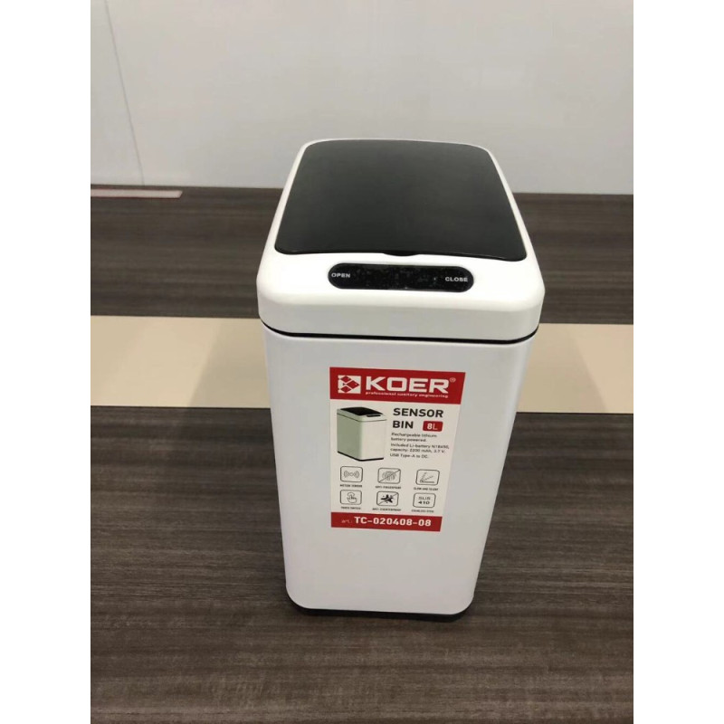 Відро для сміття сенсорне прямокутне Koer TC-020408-08 8 л колір білий (KR5589)