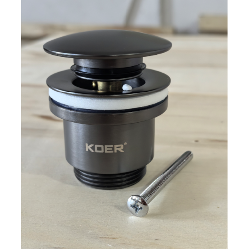 Донний клапан для раковини універсальний (з/без переливу) Koer PW-01-07 автоматичний (Click-Clack) (Колір графітовий) 1 1/4'' (KR3404)