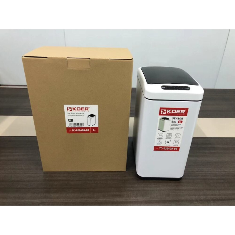 Відро для сміття сенсорне прямокутне Koer TC-020408-08 8 л колір білий (KR5589)