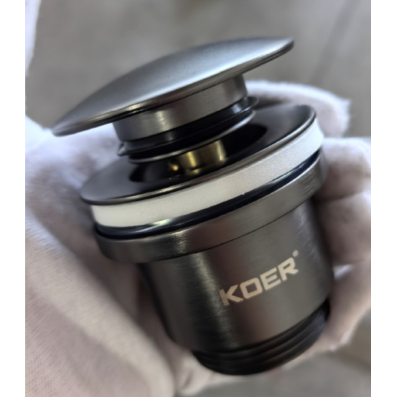 Донний клапан для раковини універсальний (з/без переливу) Koer PW-01-07 автоматичний (Click-Clack) (Колір графітовий) 1 1/4'' (KR3404)