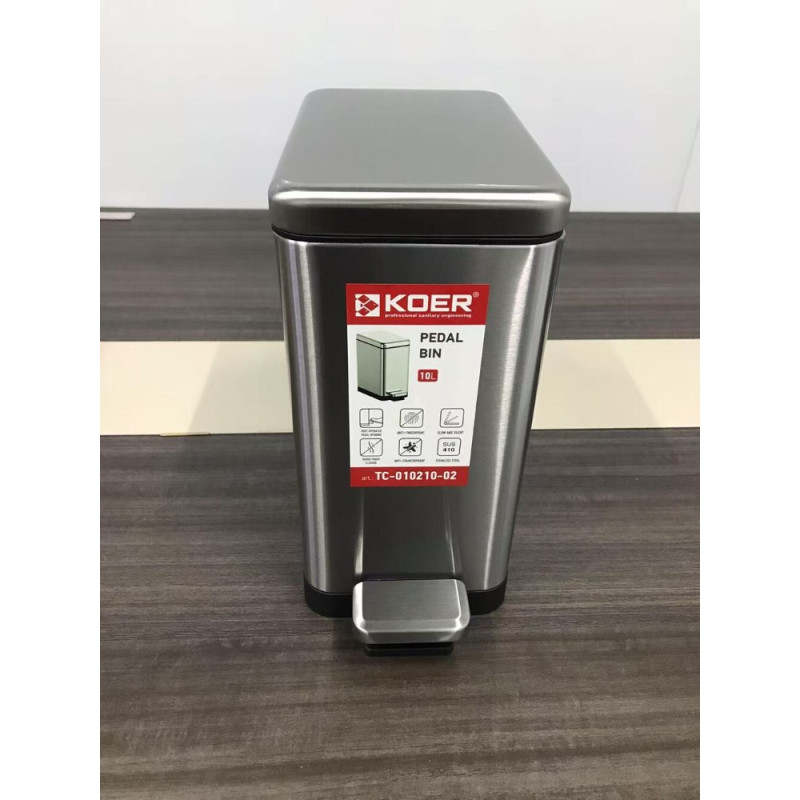 Відро для сміття з плавним закриттям прямокутне Koer TC-010210-02 10 л колір нержавійка (KR5597)