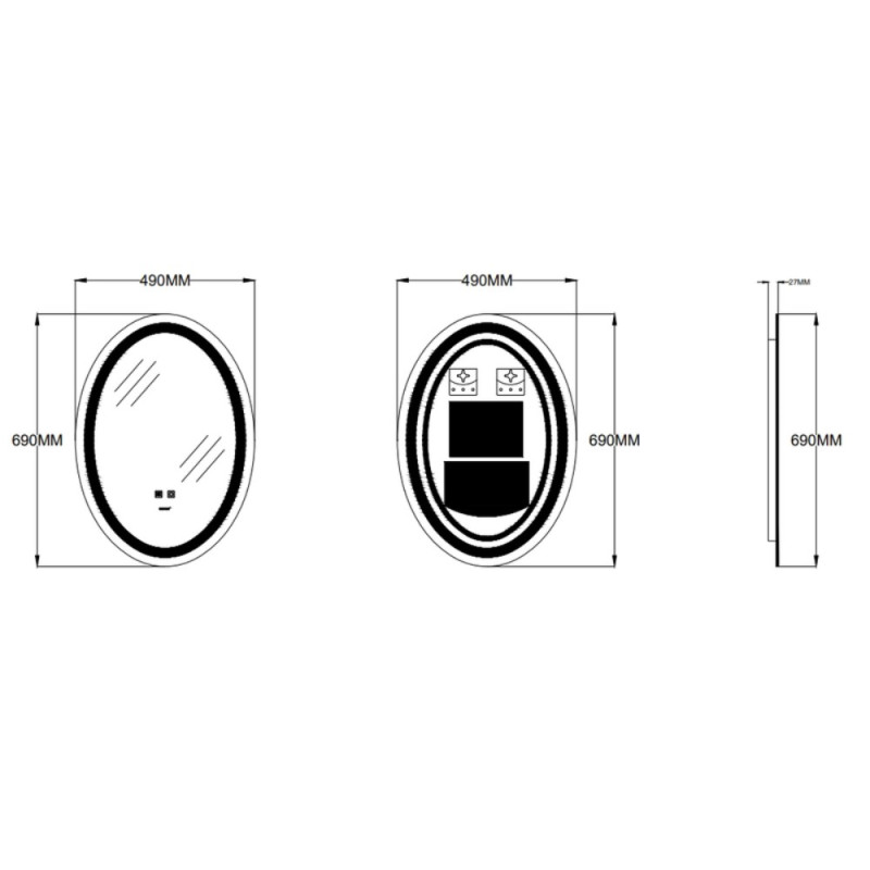 Зеркало Zerix Fusion MV01-50x70 с LED Touch, Anti-fog, димером, регулятором яркости (ZX6067)