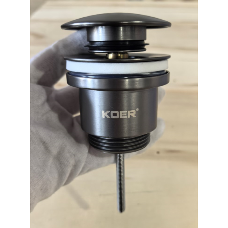 Донный клапан для раковины универсальный (с/без перелива) Koer PW-01-07 автоматический (Click-Clack) (Цвет графитовый) 1 1/4'' (KR3404)
