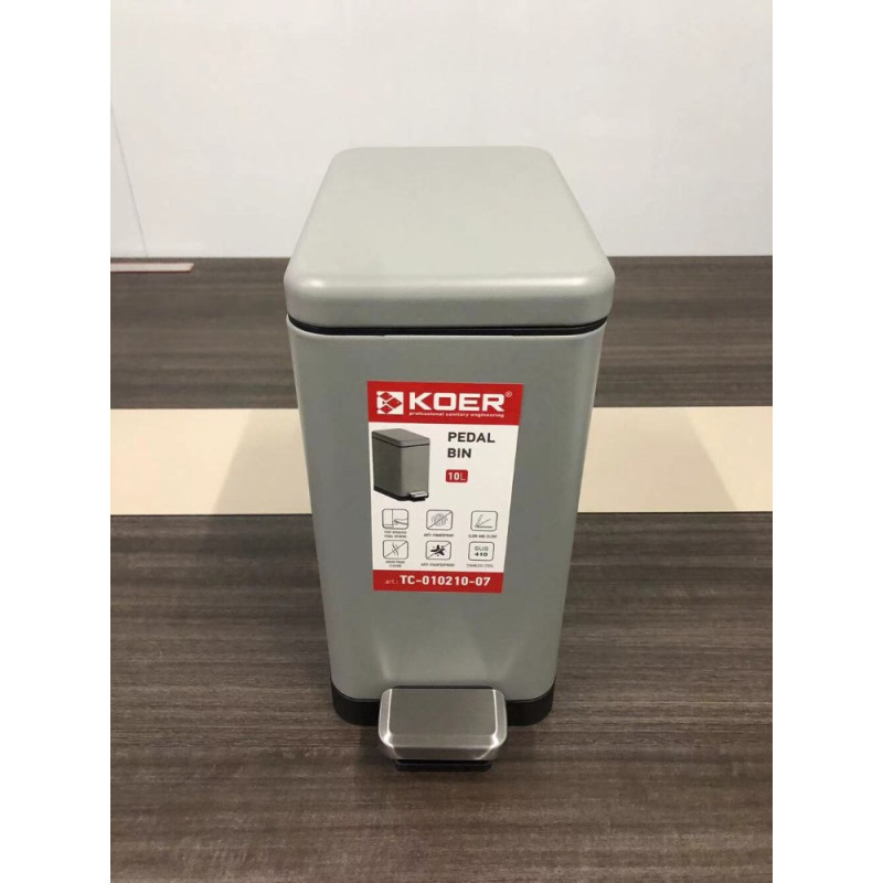 Відро для сміття з плавним закриттям прямокутне Koer TC-010210-07 10 л колір сірий (KR5599)