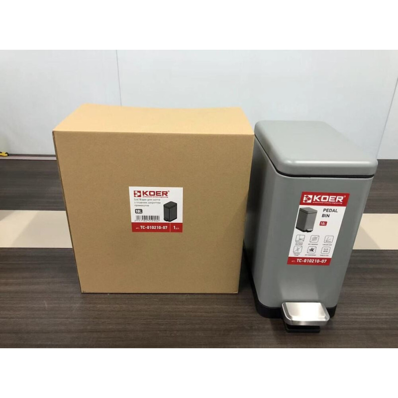 Відро для сміття з плавним закриттям прямокутне Koer TC-010210-07 10 л колір сірий (KR5599)