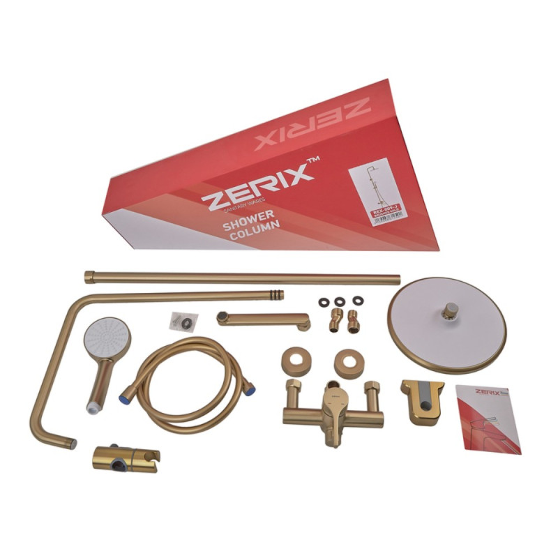 Душова колона зі змішувачем Zerix Rex-009-J Brushed Gold з нерж. сталі (Колір мат. золото) (ZX6125)