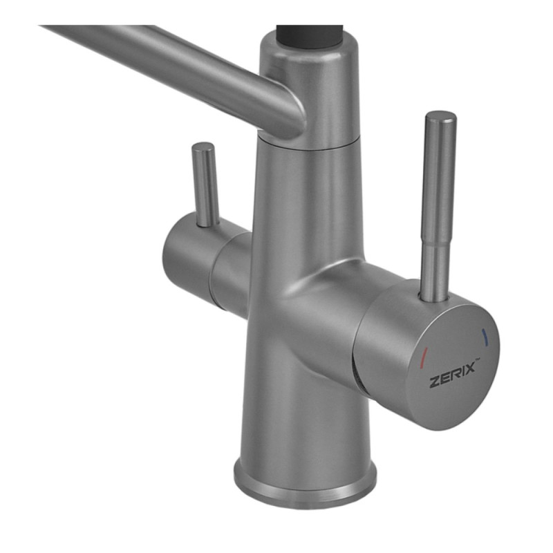 Смеситель для кухни с силиконовым изливом Zerix FUL-021 Graphite Refl.Black из нерж. стали SUS304 с выходом для пит.воды (ZX5999)
