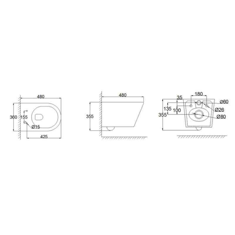Унитаз подвесной Mixxus Bevel-0305-T3 480х360х340mm система смыва Tornado 3.0 (MI8425)