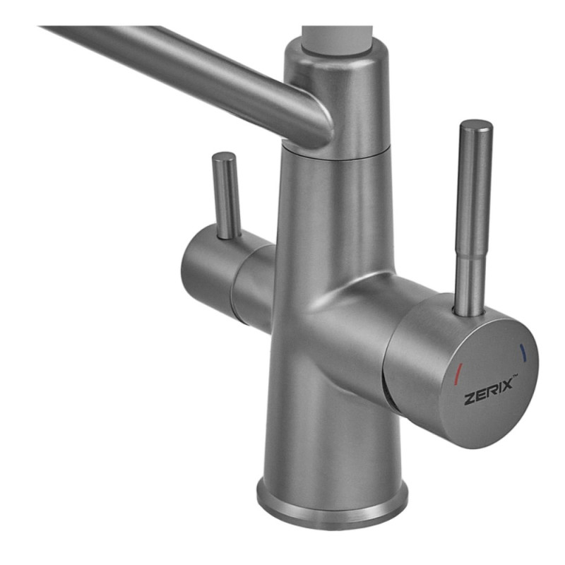 Змішувач для кухні з силіконовим виливом Zerix FUL-021 Graphite Refl.Gray з нерж. сталі SUS304 з виходом для пит.води (ZX6000)