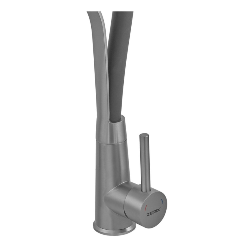Смеситель для кухни с силиконовым изливом Zerix MAG-017 Graphite Refl.Black из нерж. стали SUS304 (изл.черный) (ZX6002)