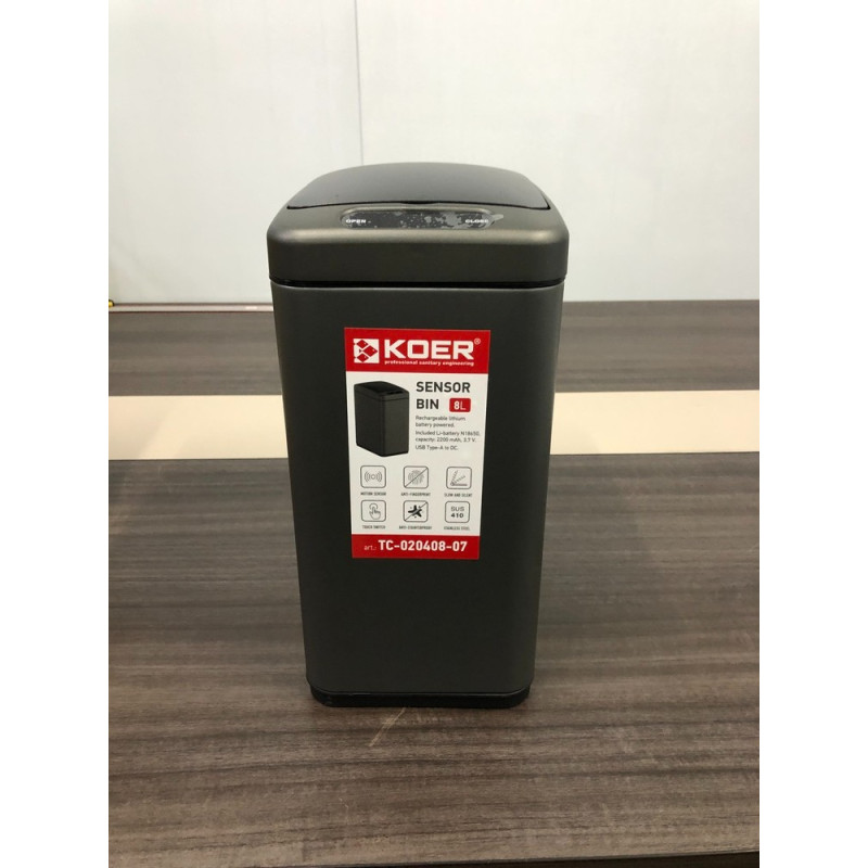 Відро для сміття сенсорне прямокутне Koer TC-020408-07 8 л колір графіт (KR5590)
