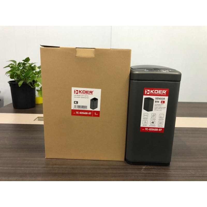 Відро для сміття сенсорне прямокутне Koer TC-020408-07 8 л колір графіт (KR5590)