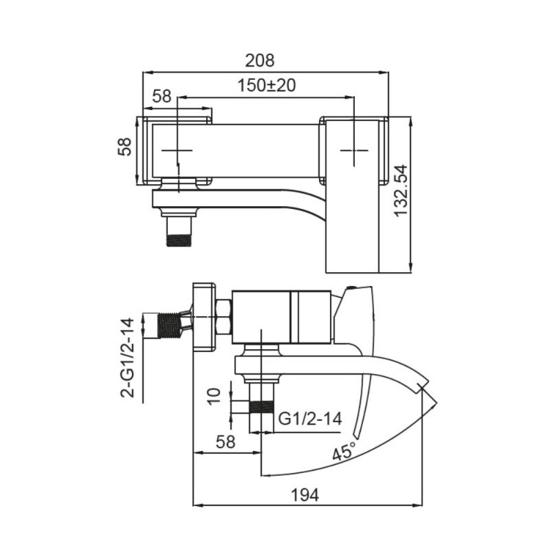 Змішувач для ванни з коротким зливом Koer KB-41007-01 (Колір хром) (KR3454)