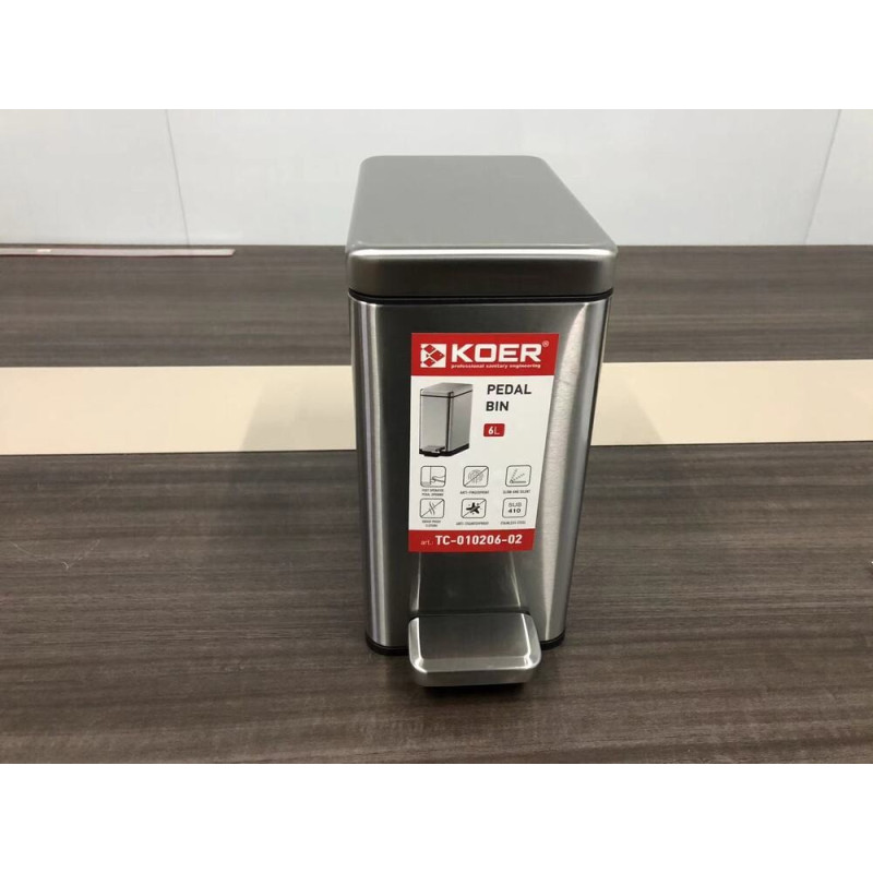 Відро для сміття з плавним закриттям прямокутне Koer TC-010206-02 6 л колір нержавійка (KR5594)