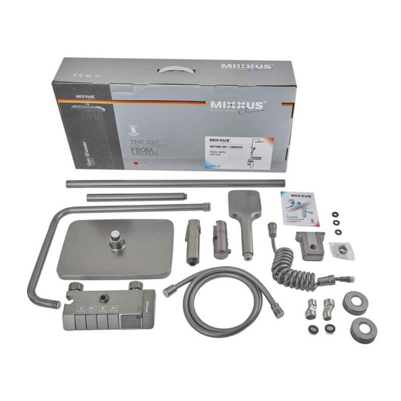 Душевая колонна со смесителем Mixxus Premium NEPTUNE 009-J GRAPHITE с кнопкой переключения, 4 режима (MI6833)