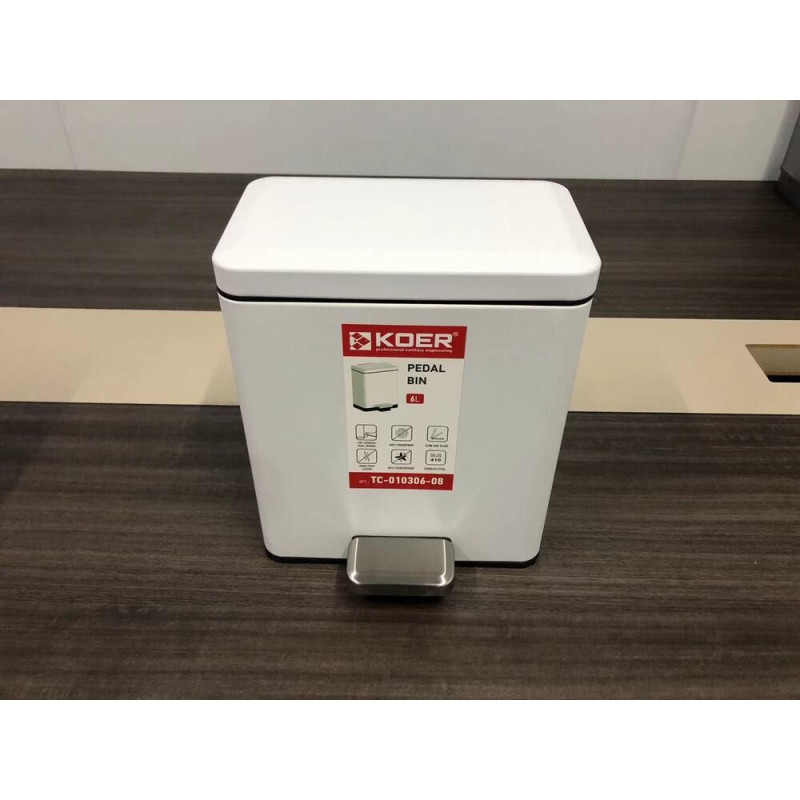 Відро для сміття з плавним закриттям прямокутне Koer TC-010306-08 6 л колір білий (KR5601)